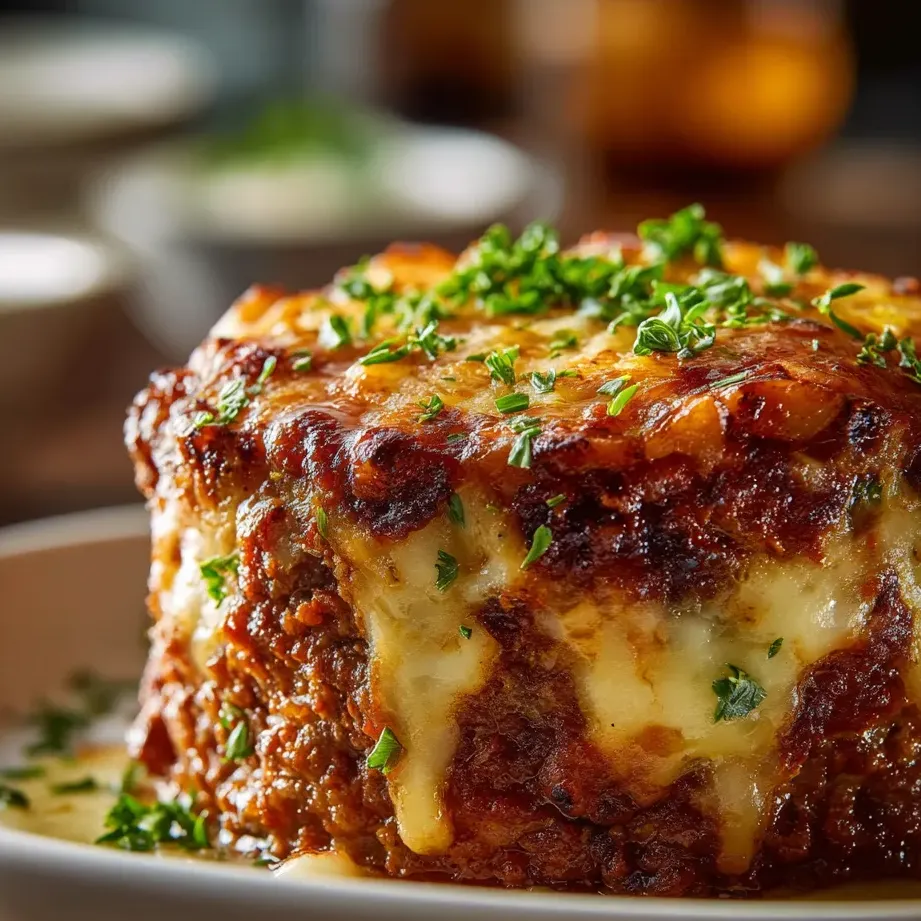 Une belle assiette avec un plat gratiné dessus.