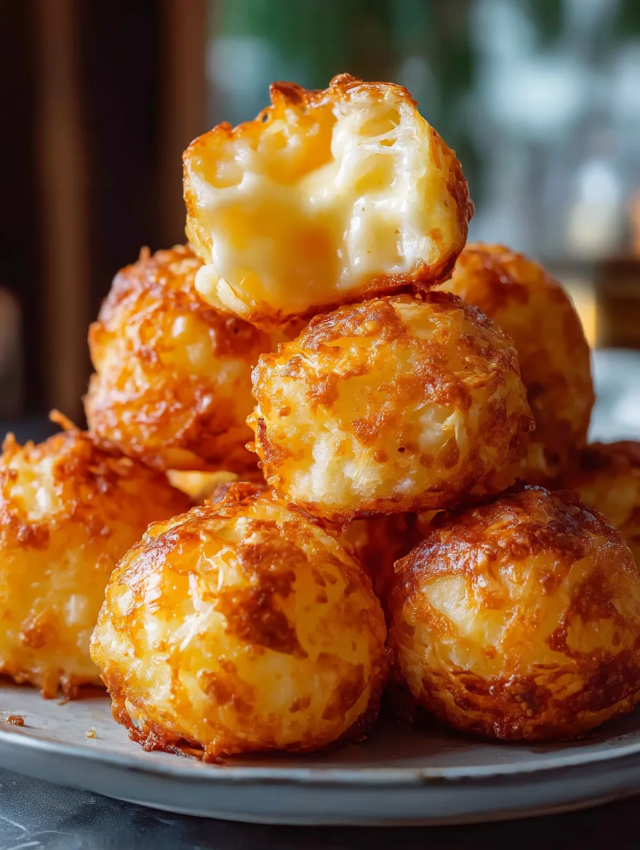 Une pile de bouchées au fromage dorées sur une assiette.