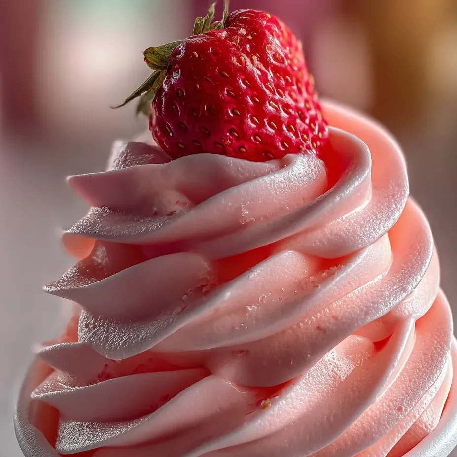 Un gâteau à la fraise nappé rose et blanc, façon shortcake.