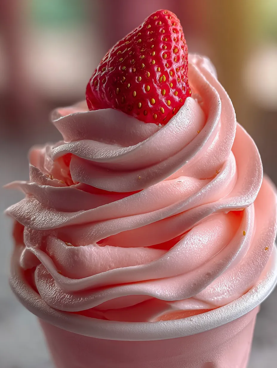 Cornet de glace à la fraise rose et blanc givré.