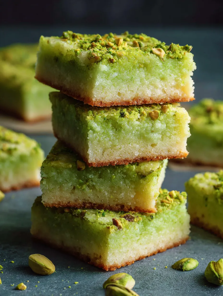 Une pile de carrés verts avec des éclats de noix sur le dessus.