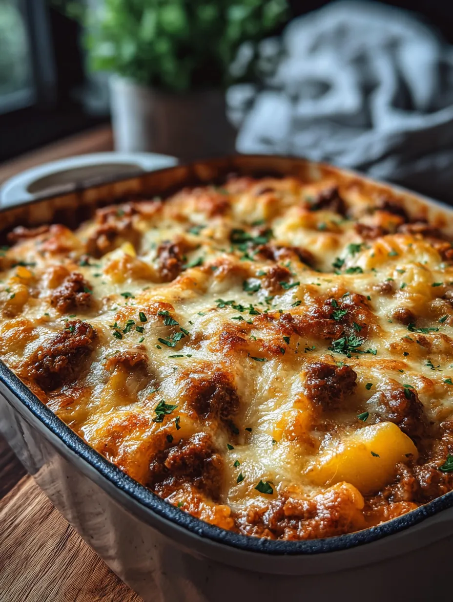 Un plat gratiné rempli de viande et de fromage.