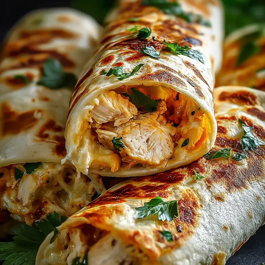 Un burrito au poulet et fromage.
