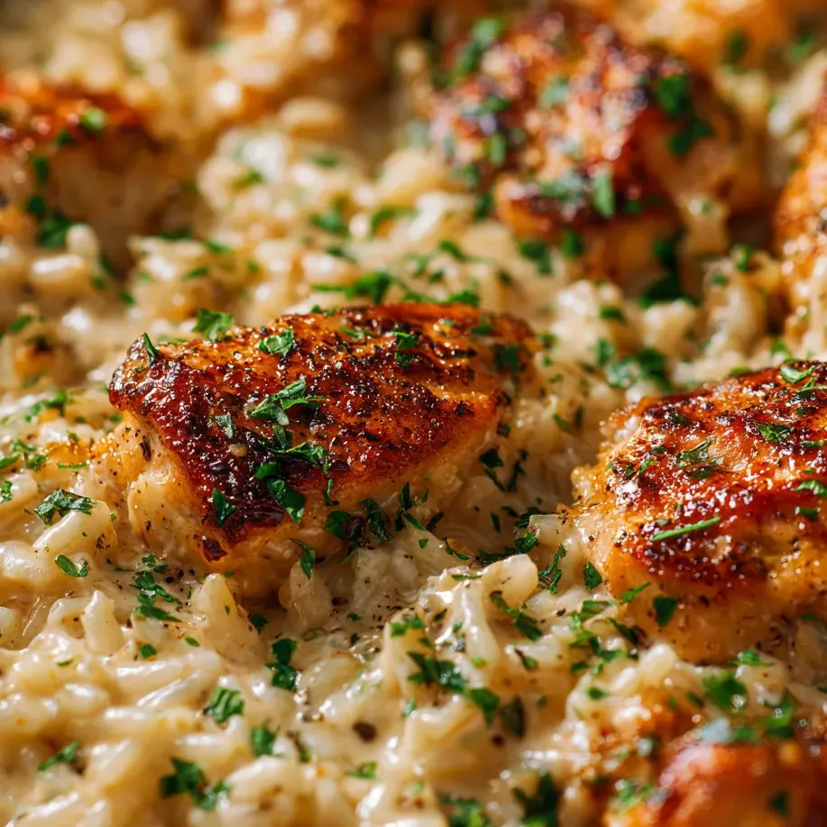 Une assiette de riz, poulet et herbes.