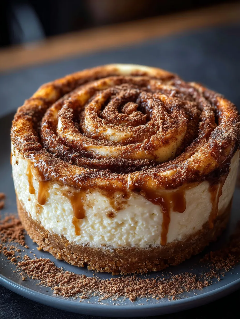 Une part de gâteau avec une spirale de caramel sur le dessus.