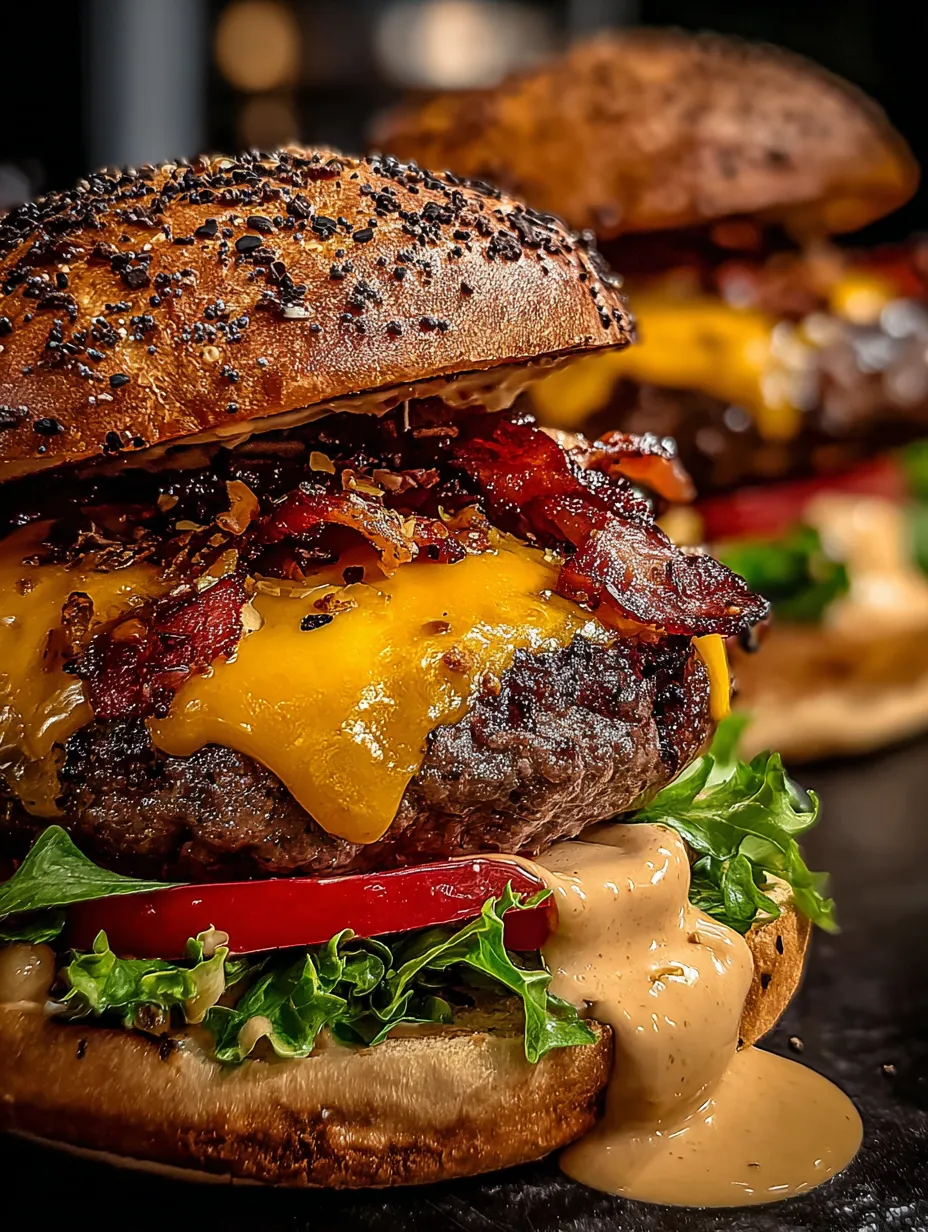 Gros plan sur un bacon cheeseburger.