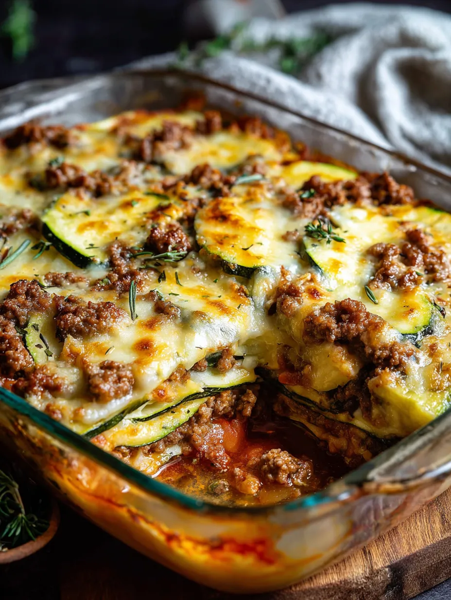 Un gratin moelleux avec de la viande et des courgettes.