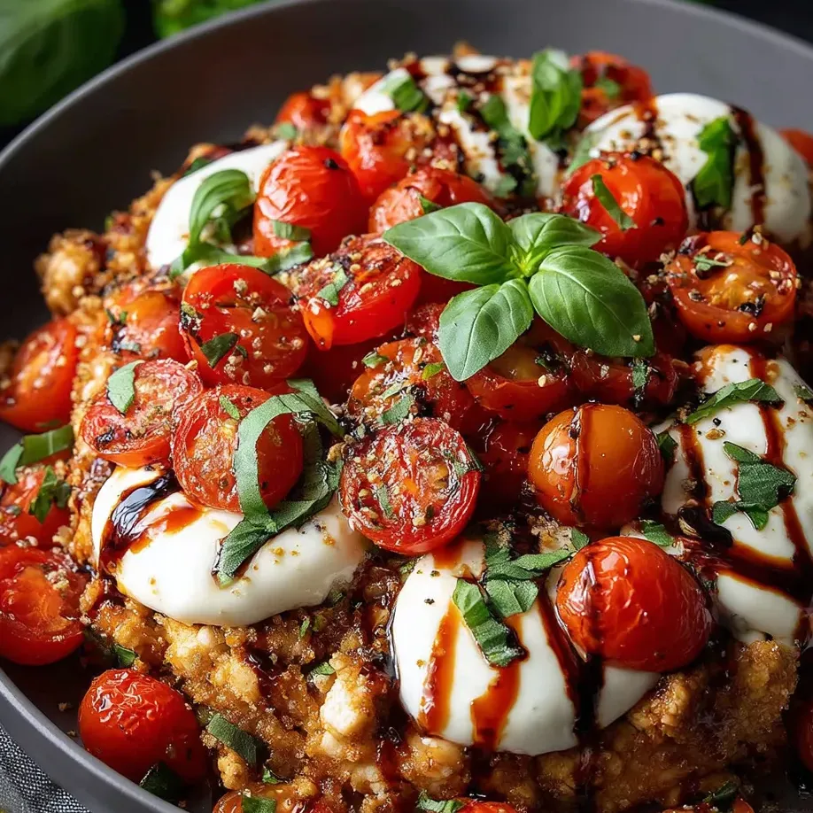 Un bol garni de tomates et de fromage fondu.