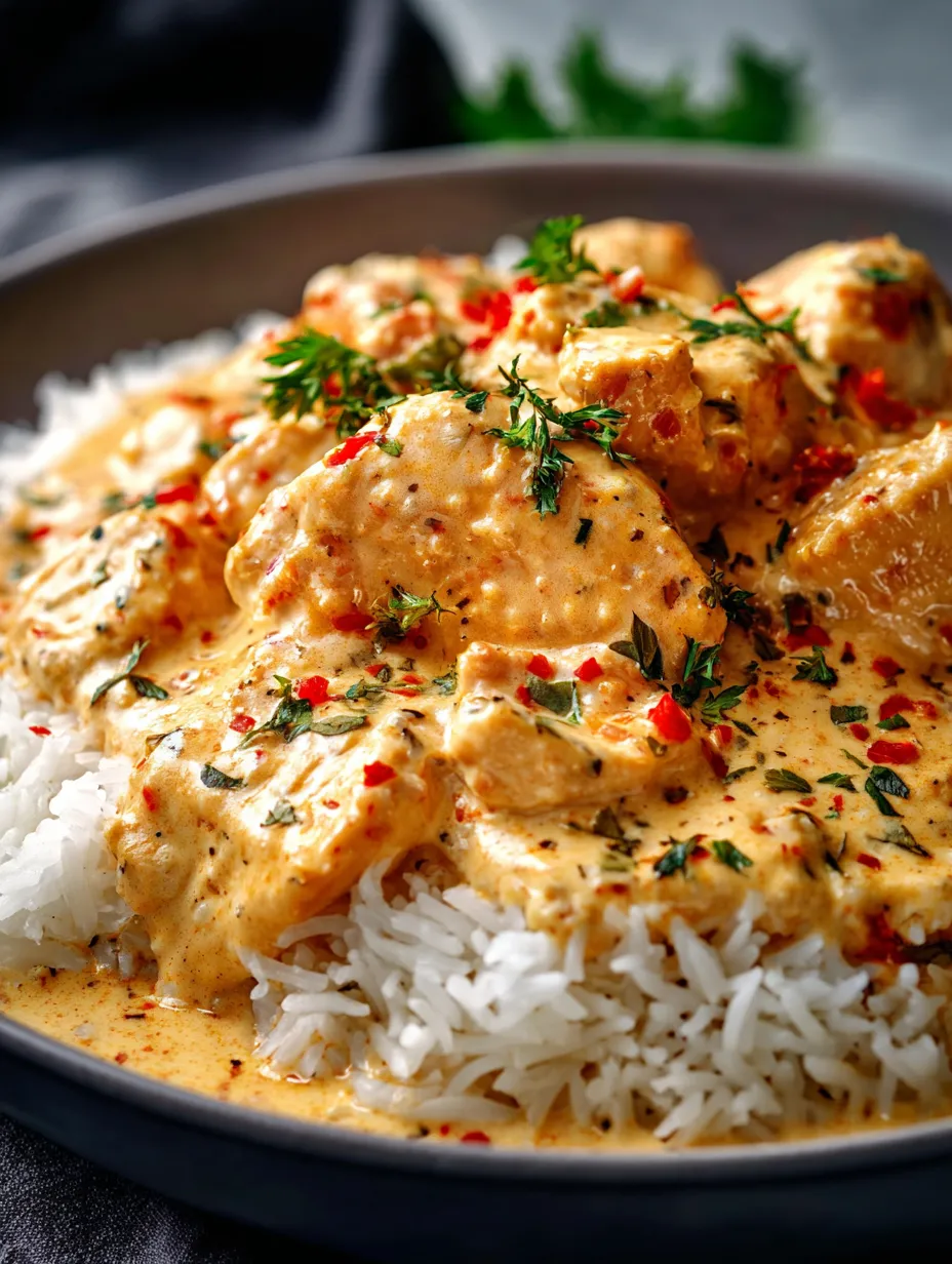 Un bol de riz garni de poulet et d'une sauce onctueuse.