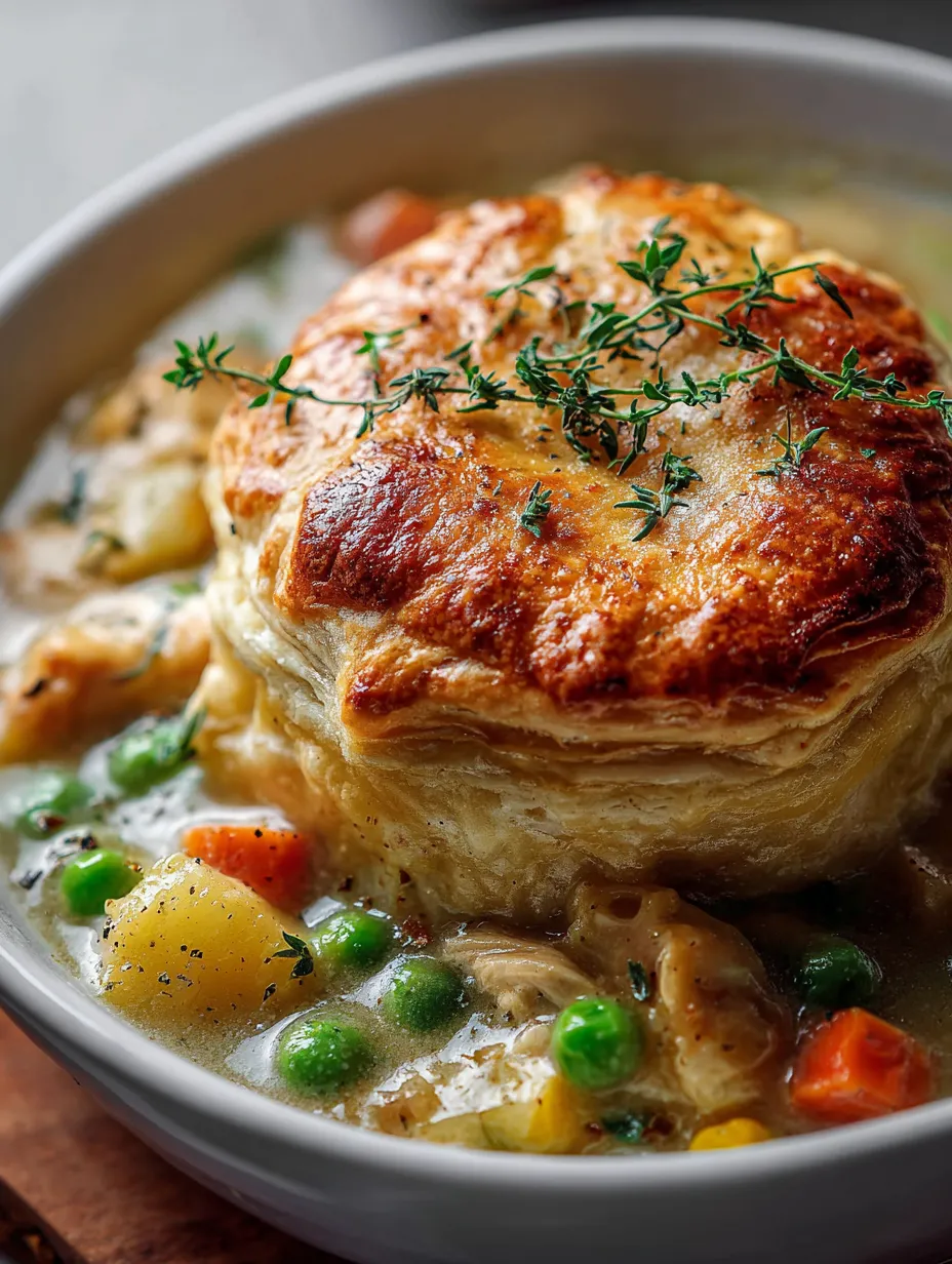 Un bol de soupe avec une pâte sur le dessus.