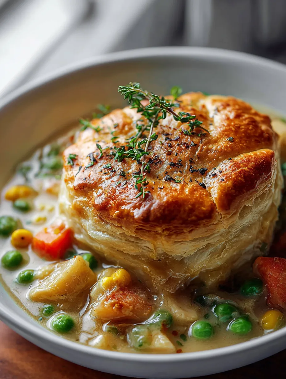 Un bol de soupe avec une pâte sur le dessus.