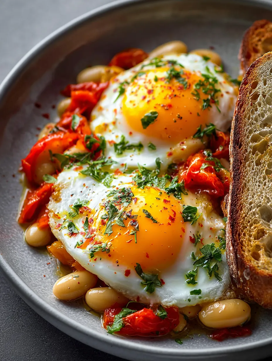 Une assiette de haricots et œufs, servie bien gourmande.