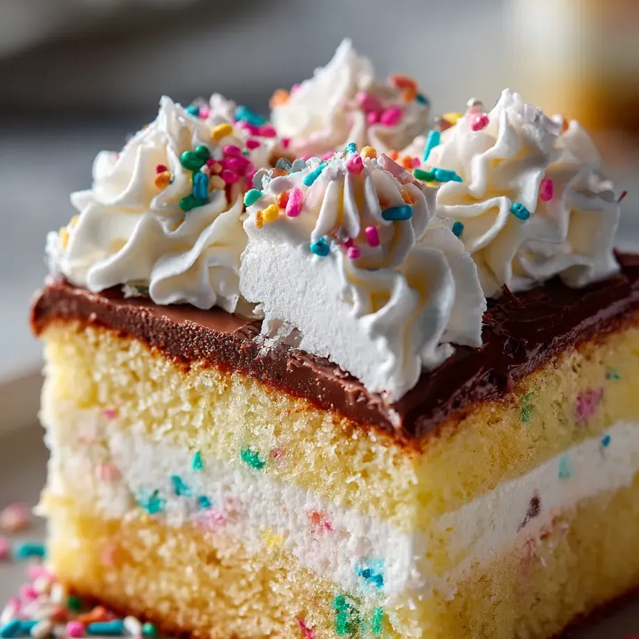 Une part de gâteau blanc avec glaçage et vermicelles colorés.