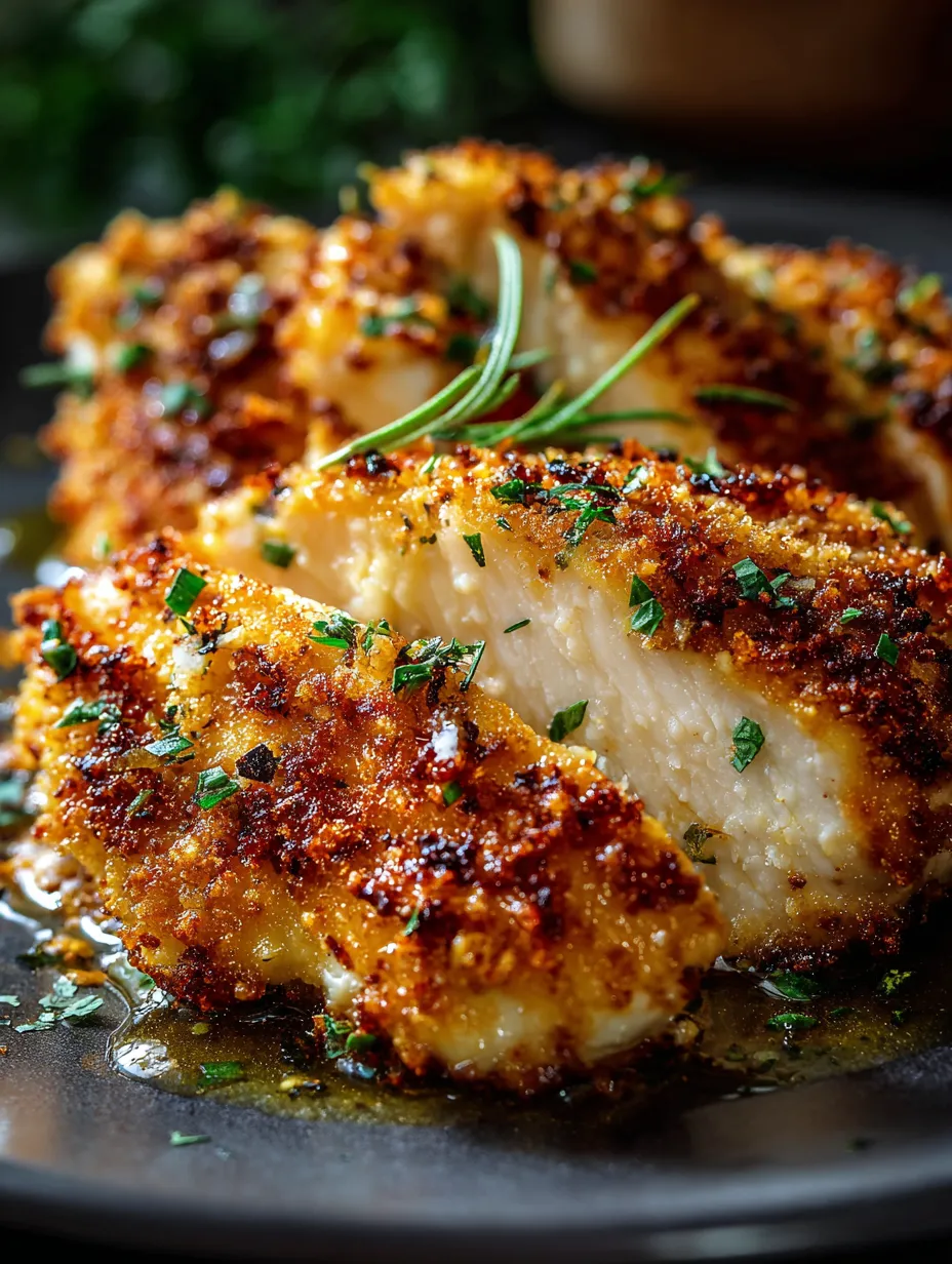 Un morceau de poulet avec des herbes dessus.