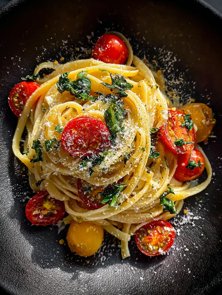 Un bol de pâtes avec tomates et basilic.
