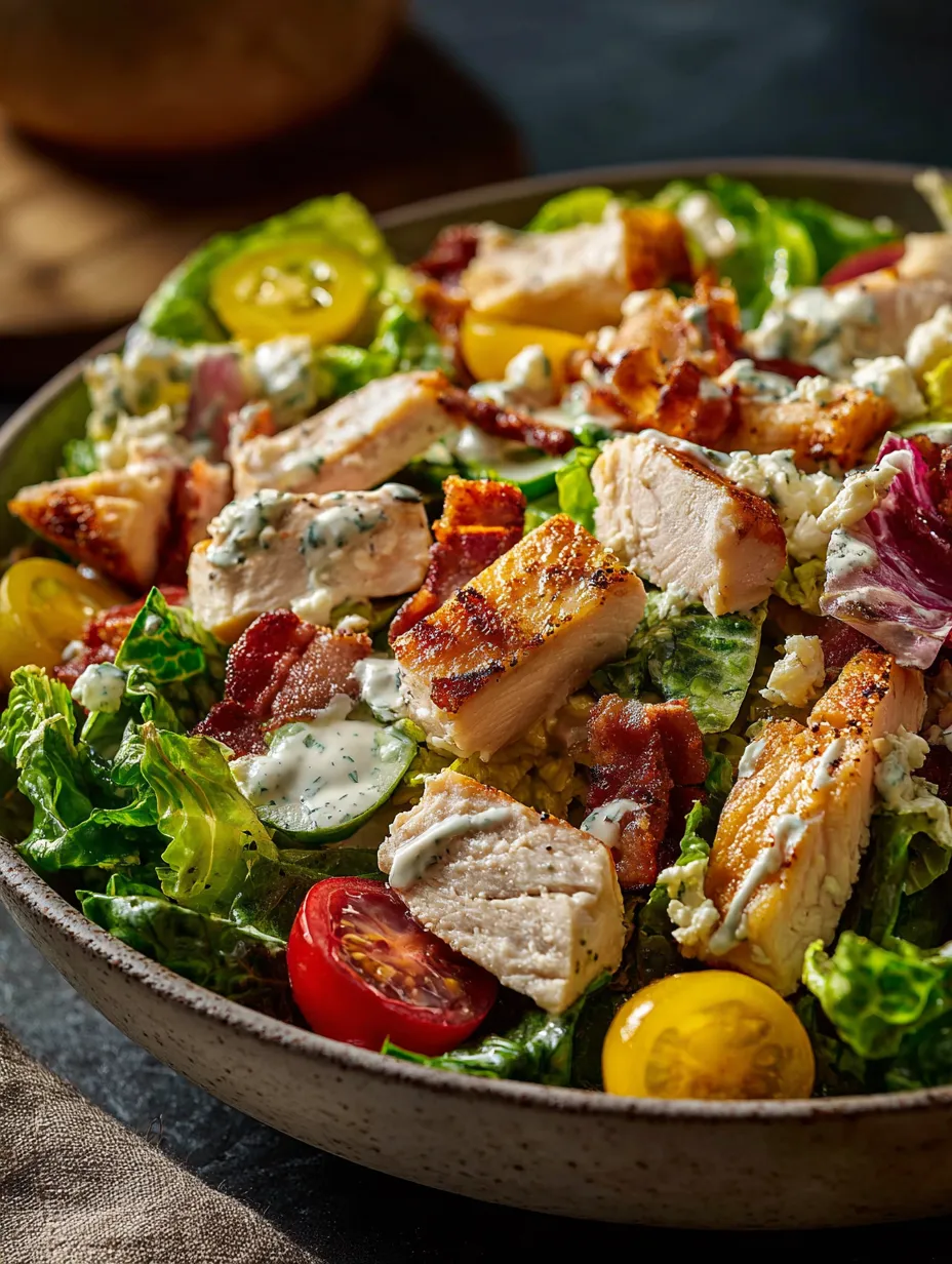 Un bol de salade de poulet avec tomates et salade verte.