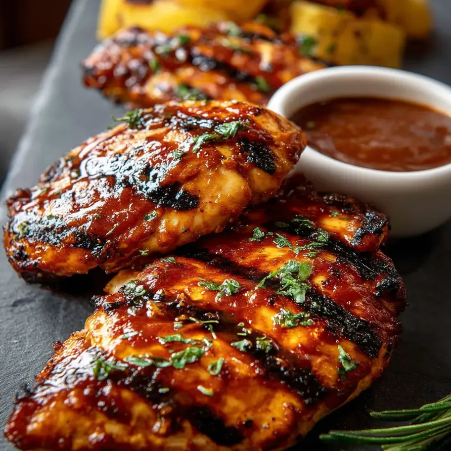 Du poulet nappé de sauce sur une assiette.