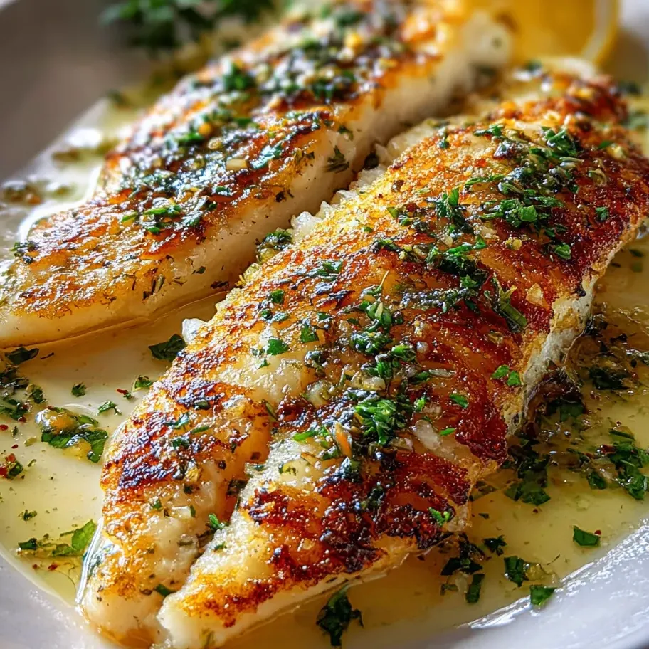 Deux morceaux de poisson avec citron et herbes.