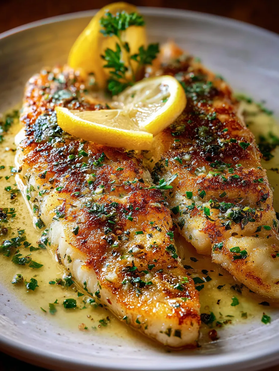 Une assiette de poisson au citron et aux herbes.