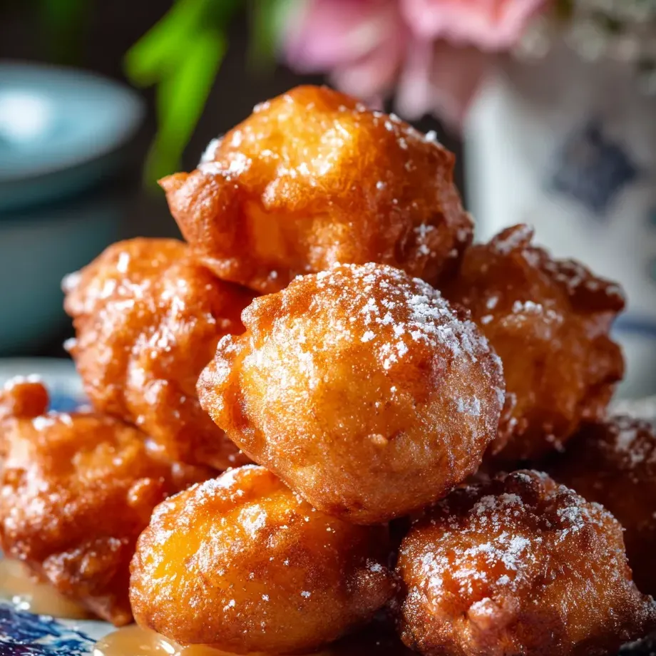 Une pile de beignets saupoudrés de sucre glace.