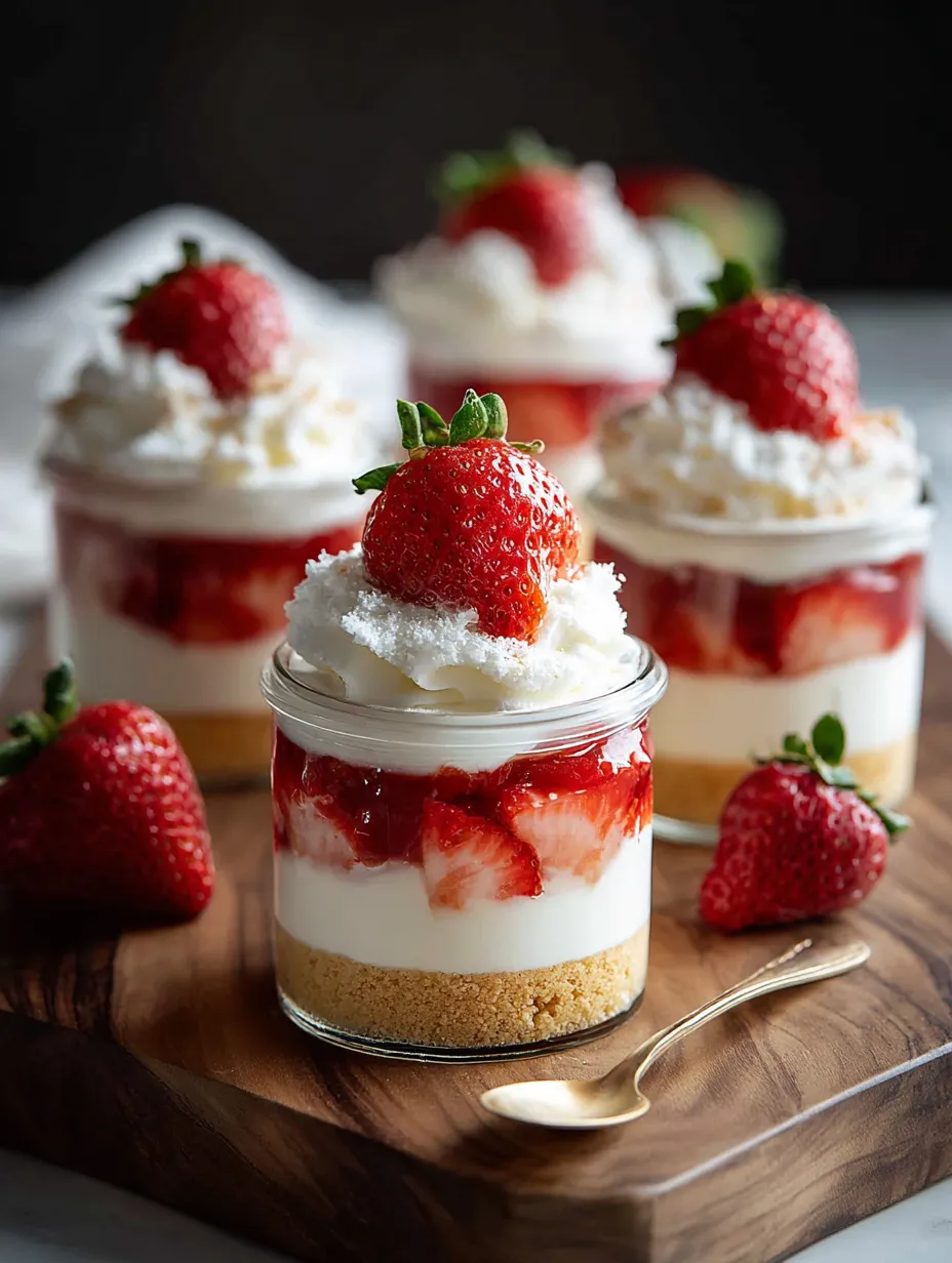 Un dessert avec fraises et crème fouettée.