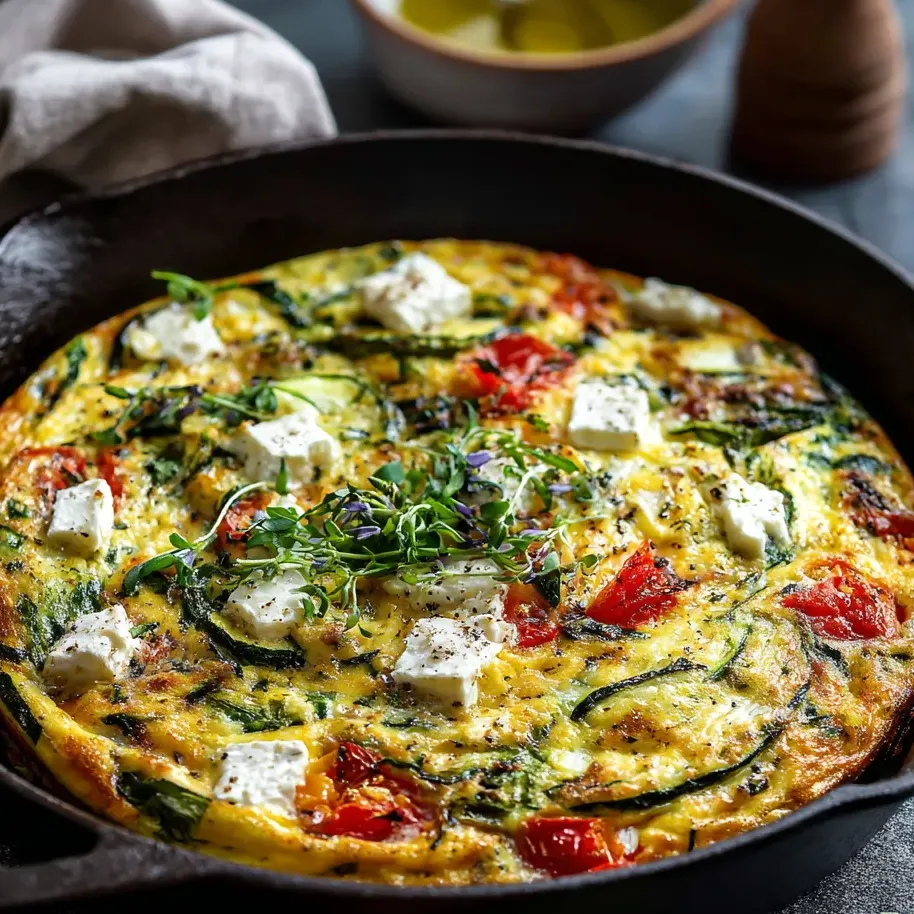 Omelette aux légumes garnie de feta et de tomates