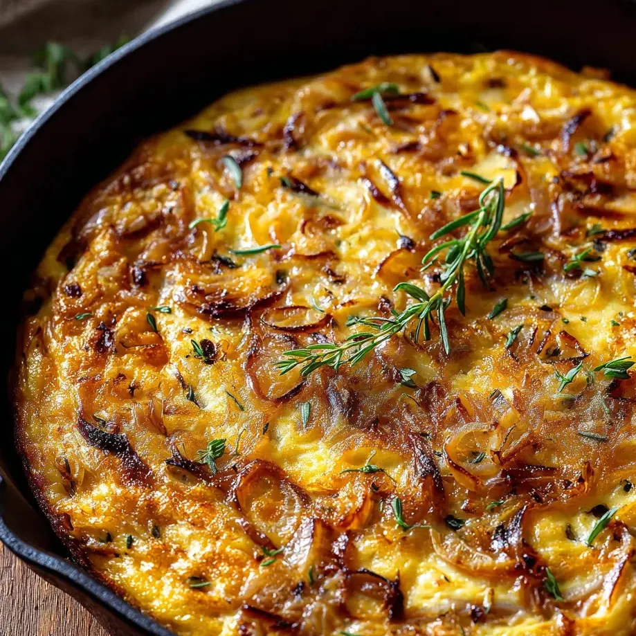 Une poêle remplie d'oignons et d’herbes.