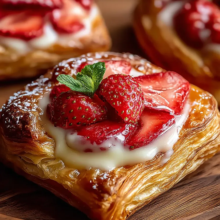 Un feuilleté garni de fraises fraîches.
