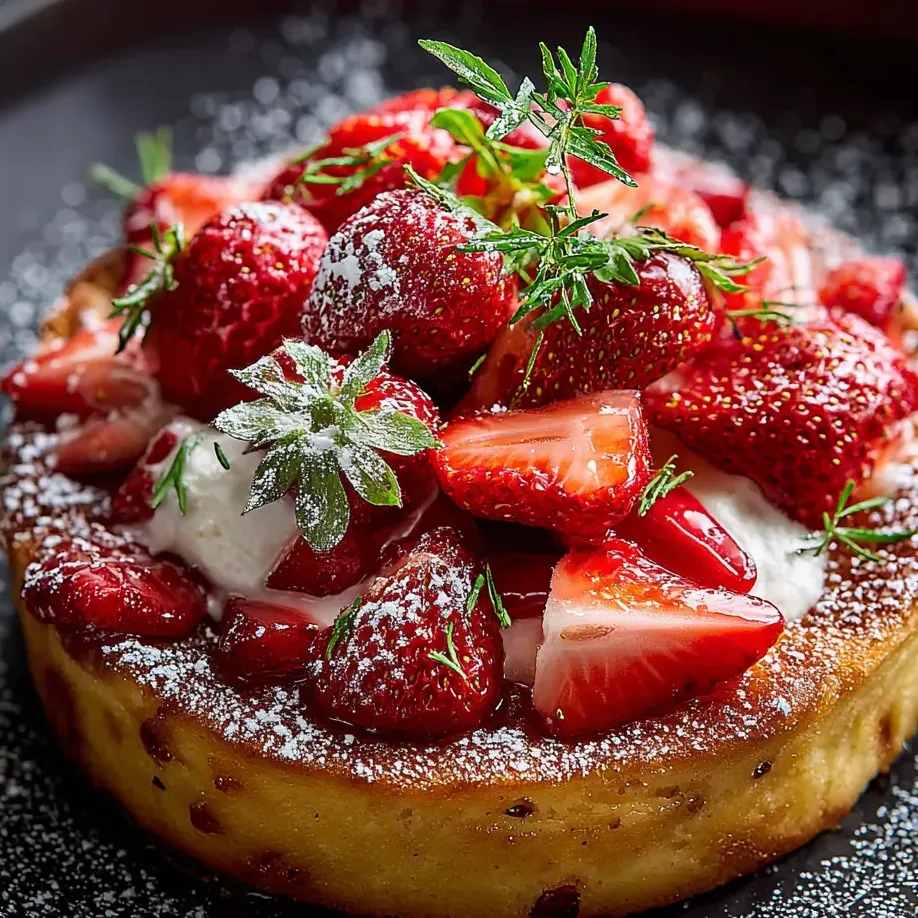 Un gâteau avec des fraises et un nuage de crème fouettée dessus.