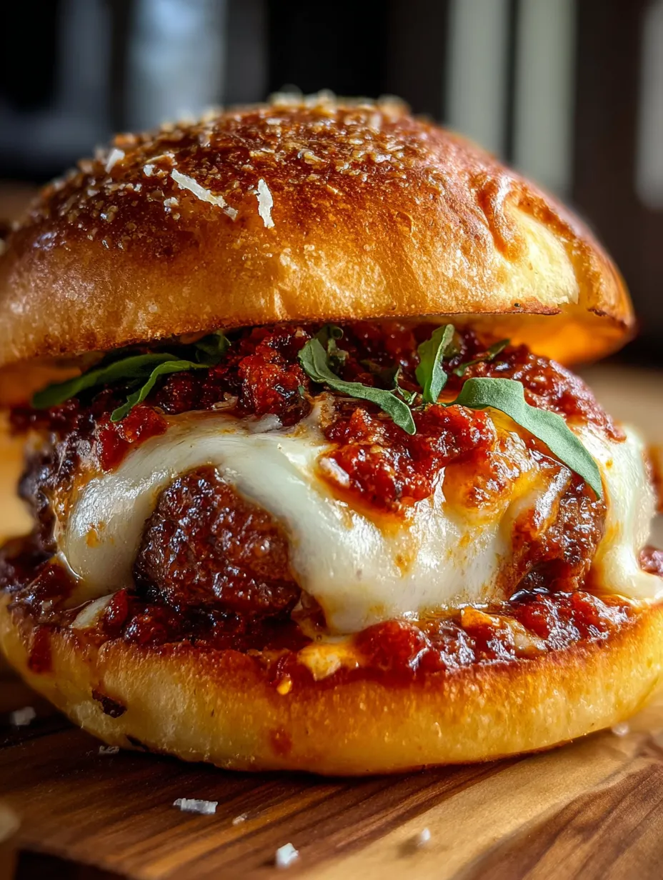 Un burger recouvert de fromage fondu et de sauce tomate.