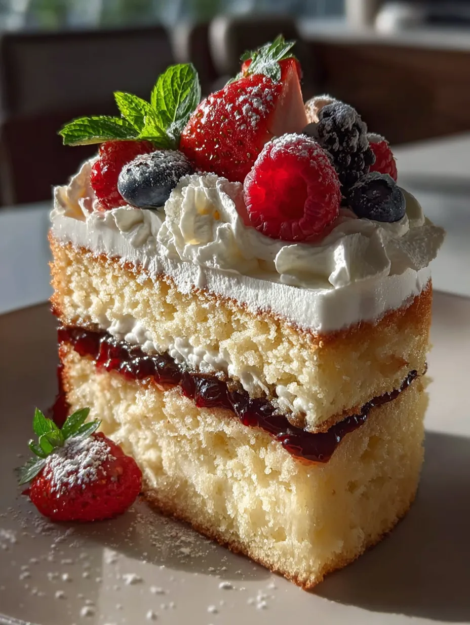 Part de gâteau avec fraises et crème chantilly.
