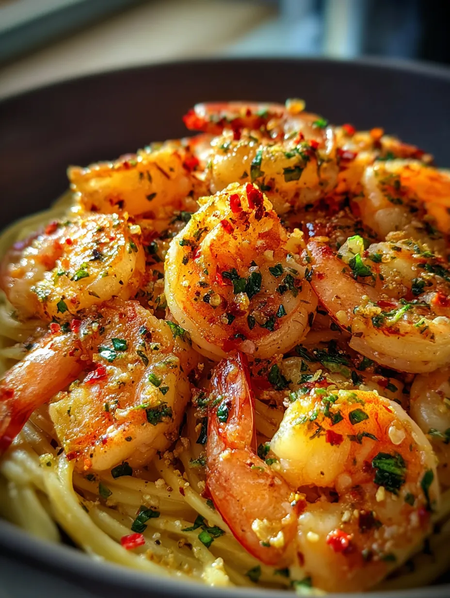 Un bol de crevettes et de pâtes.
