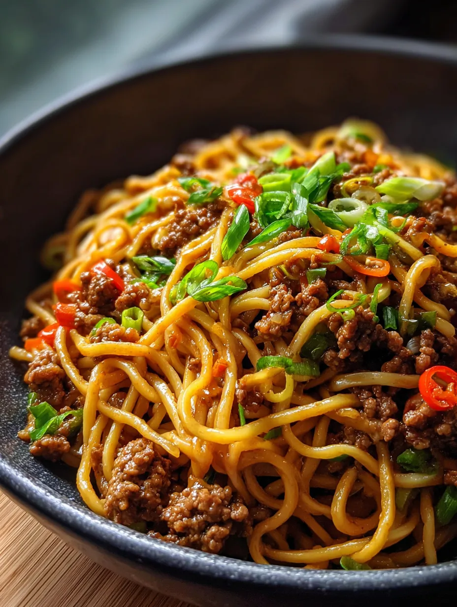Un bol de nouilles avec de la viande et des légumes.