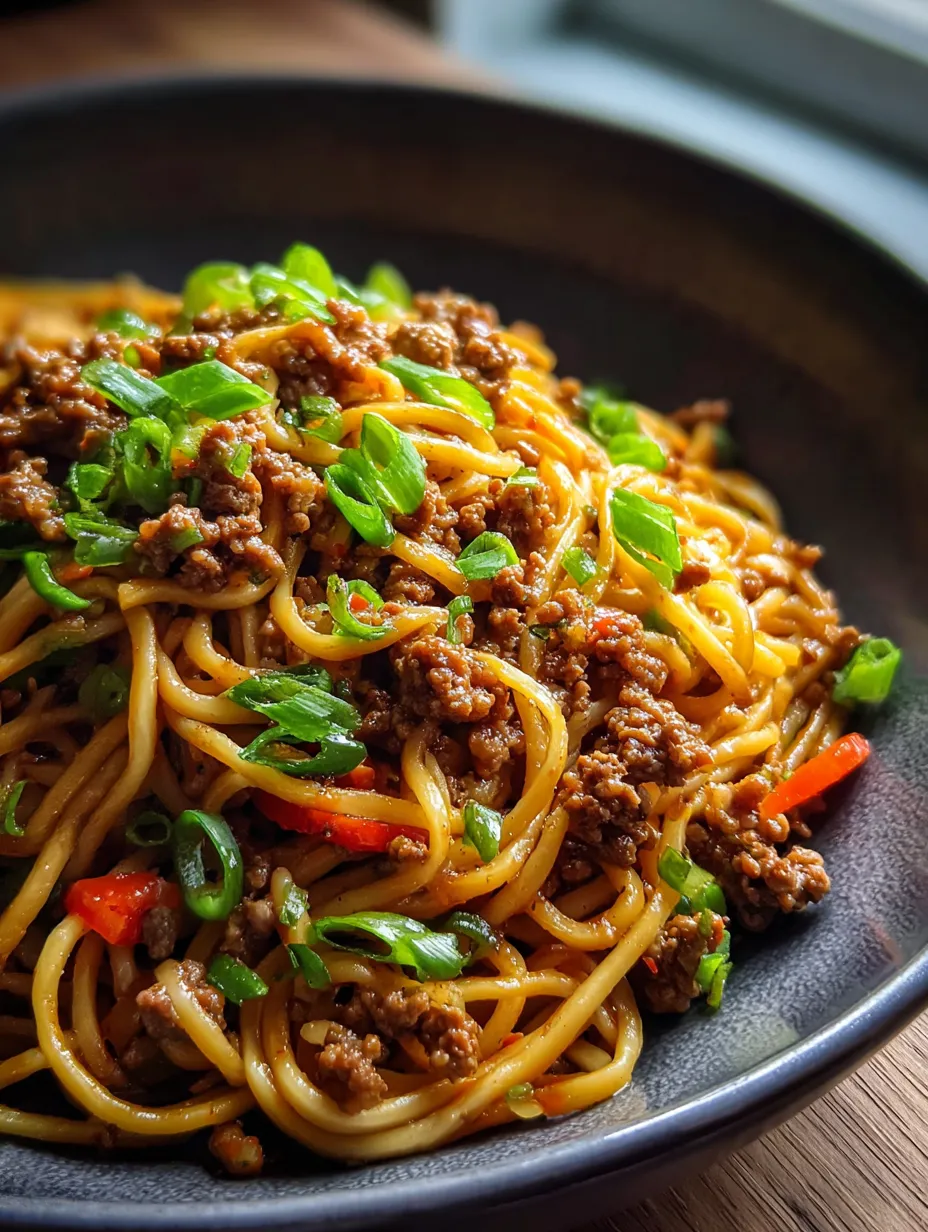 Un bol de nouilles avec de la viande et des légumes.
