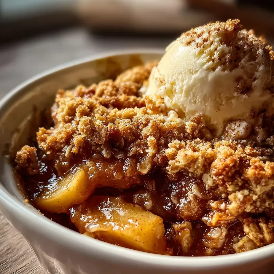 Un bol de croustillant aux pommes et glace vanille.