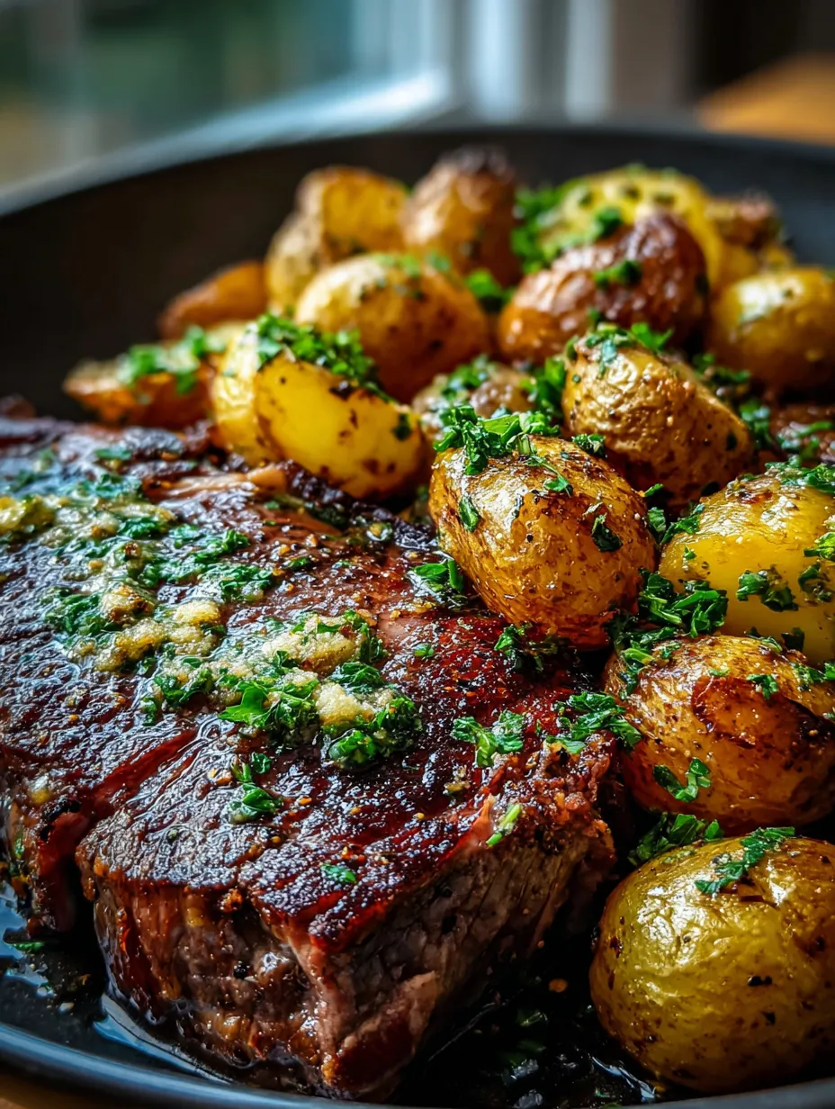 Une assiette de viande et pommes de terre.