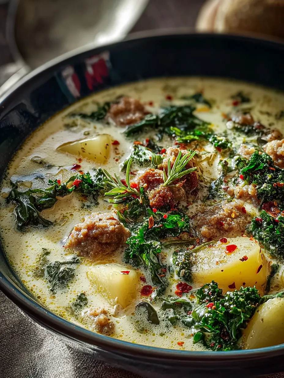 Un bol avec une soupe, de la viande et des feuilles vertes.