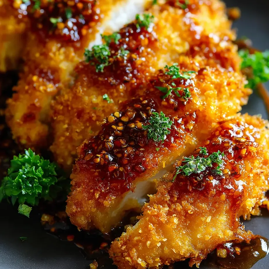 Assiette de poulet frit nappé de sauce.