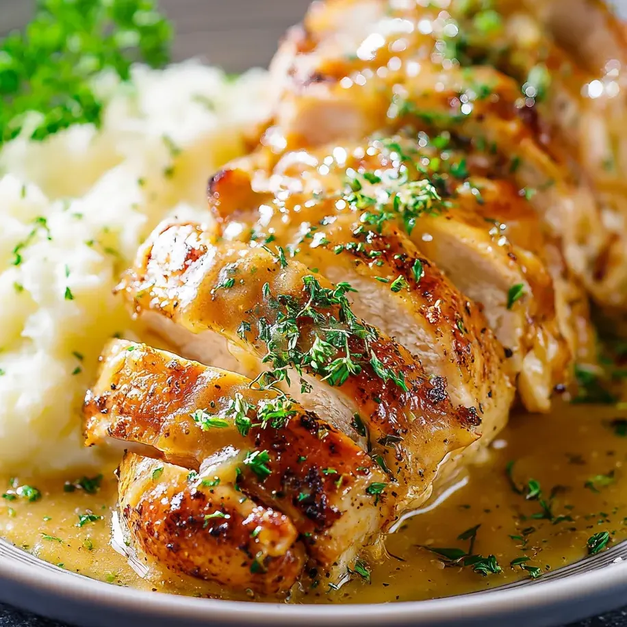 Une assiette avec du poulet et des pommes de terre.