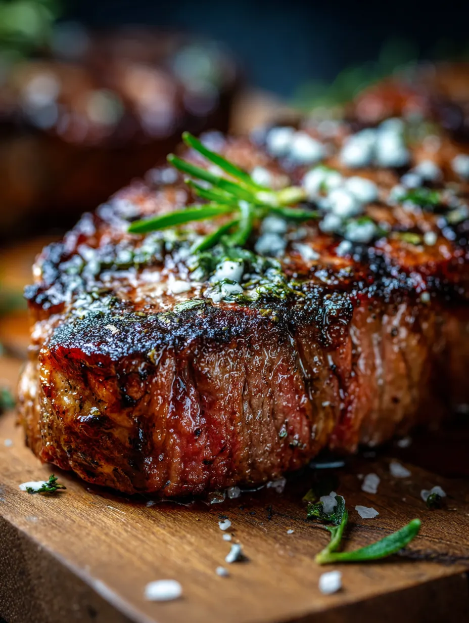 Un morceau de viande avec des herbes dessus.