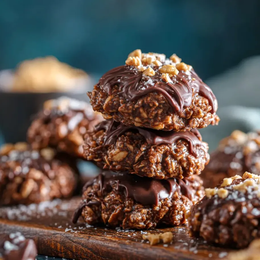 Cookies choco et noix sur plateau en bois.