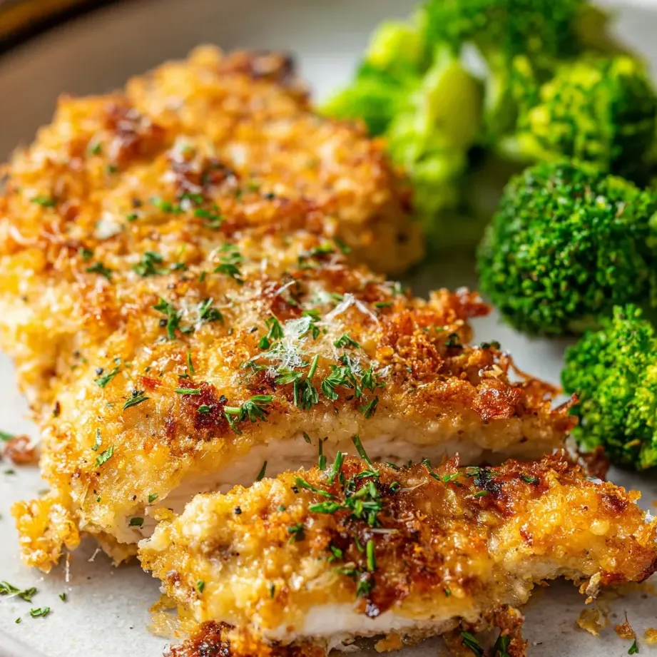 Une assiette avec du poulet et du brocoli.
