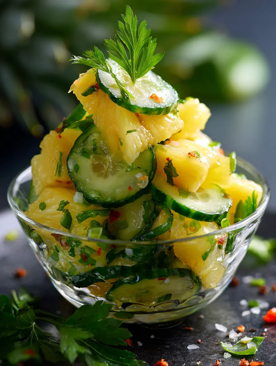 Un bol d'ananas et de concombre tranchés.