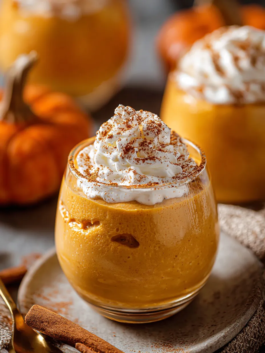 Un verre de dessert à la citrouille surmonté de chantilly.