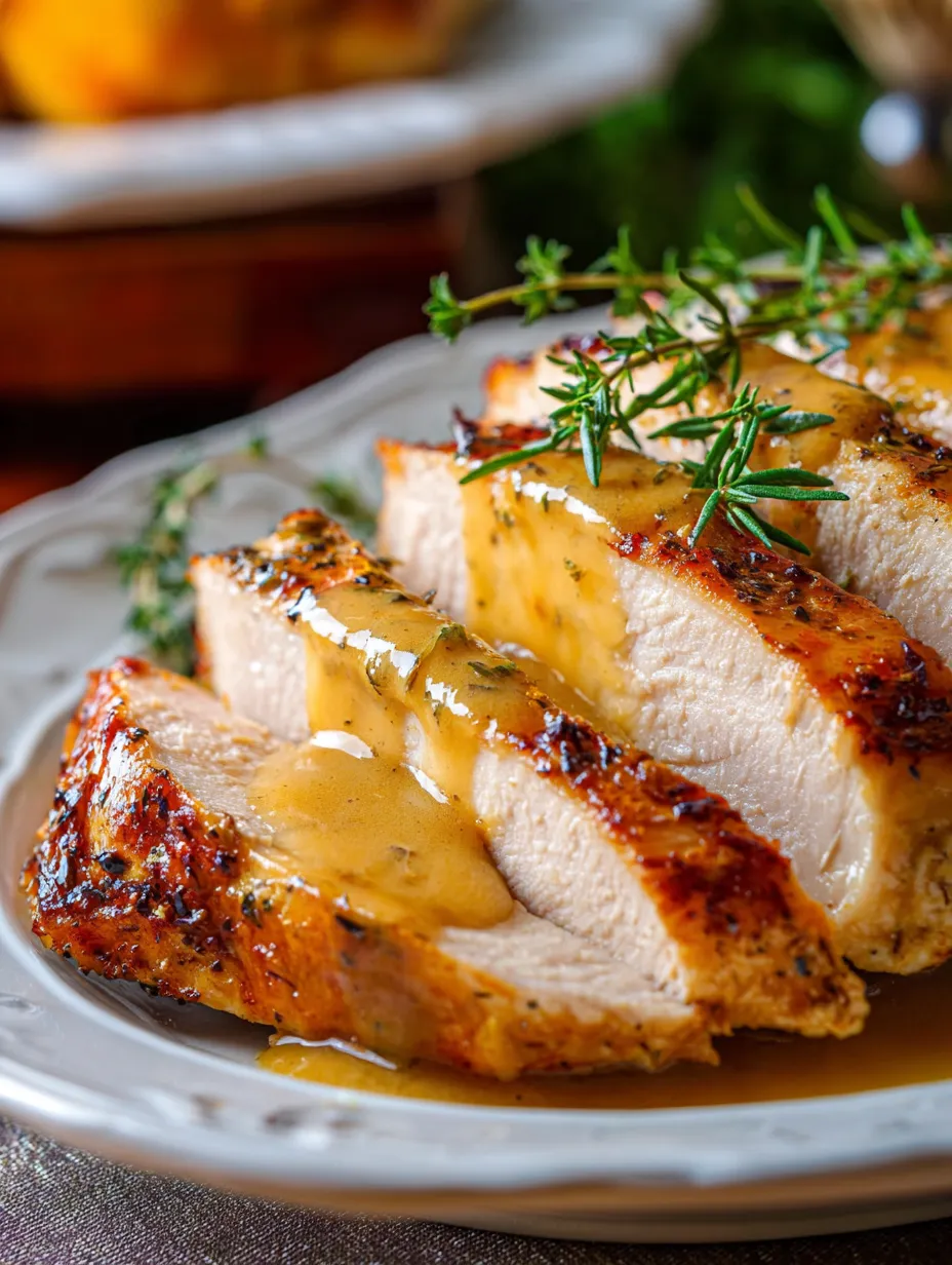 Une assiette de poulet nappé de sauce.