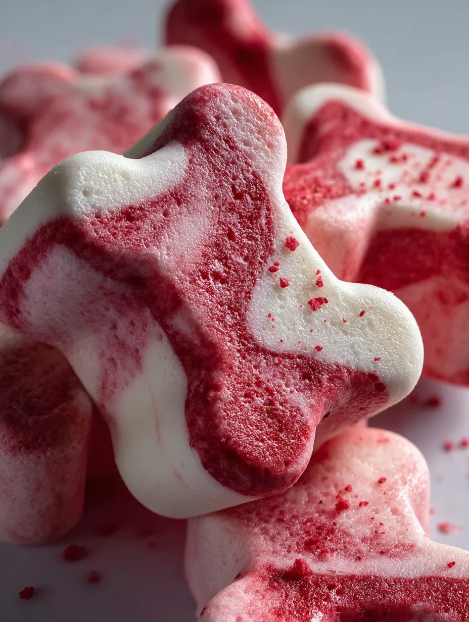 Un bonbon rose et blanc en forme de chien.