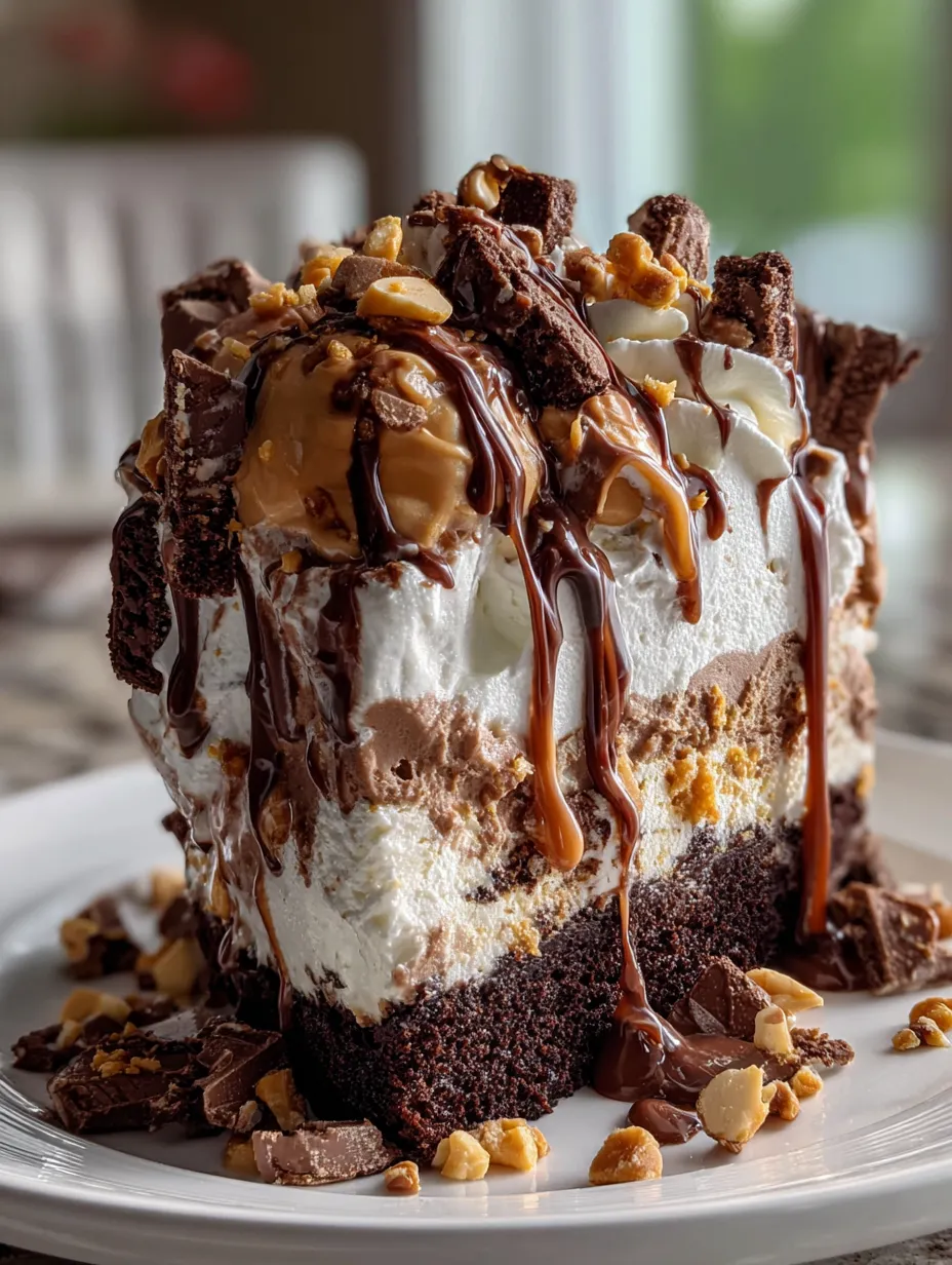 Une part de gâteau chocolat nappée de caramel.