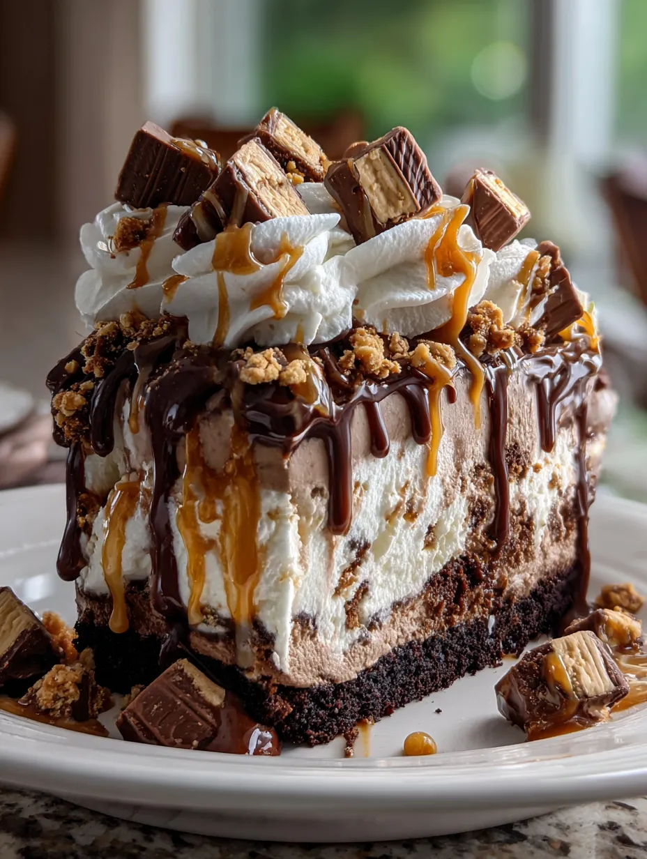 Une part de gâteau chocolat nappée de caramel.
