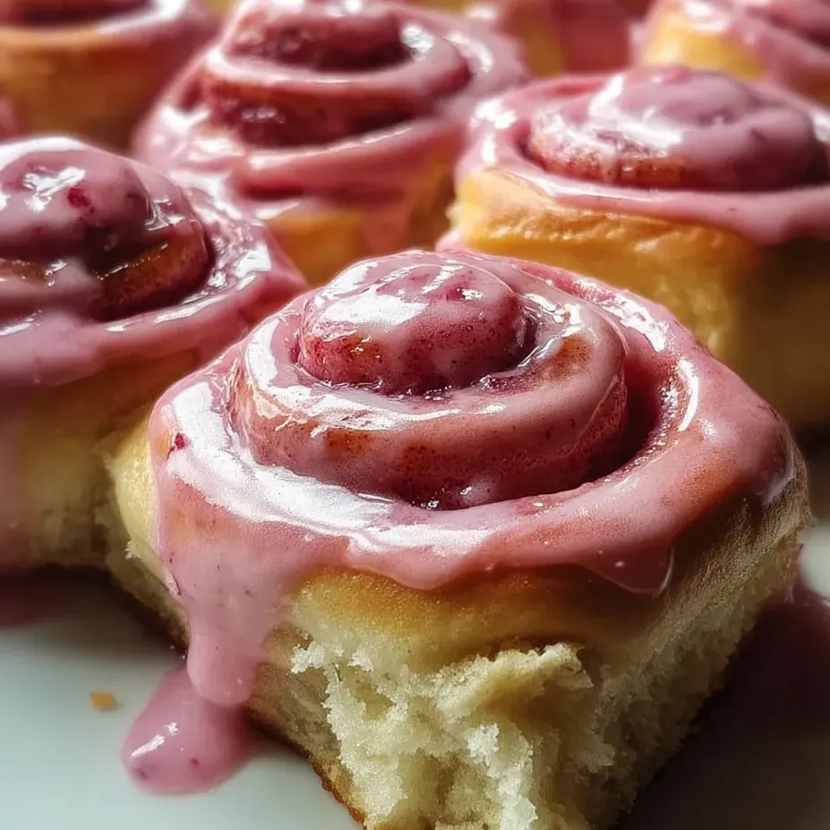 Une viennoiserie roulée nappée de glaçage violet et rose.