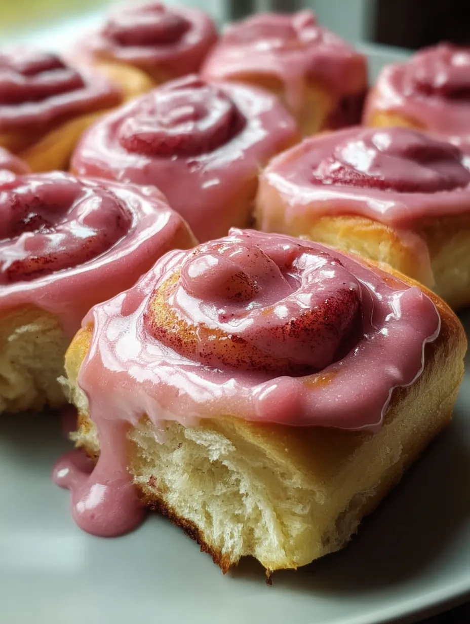 Une viennoiserie nappée de rose avec tourbillon décoratif.